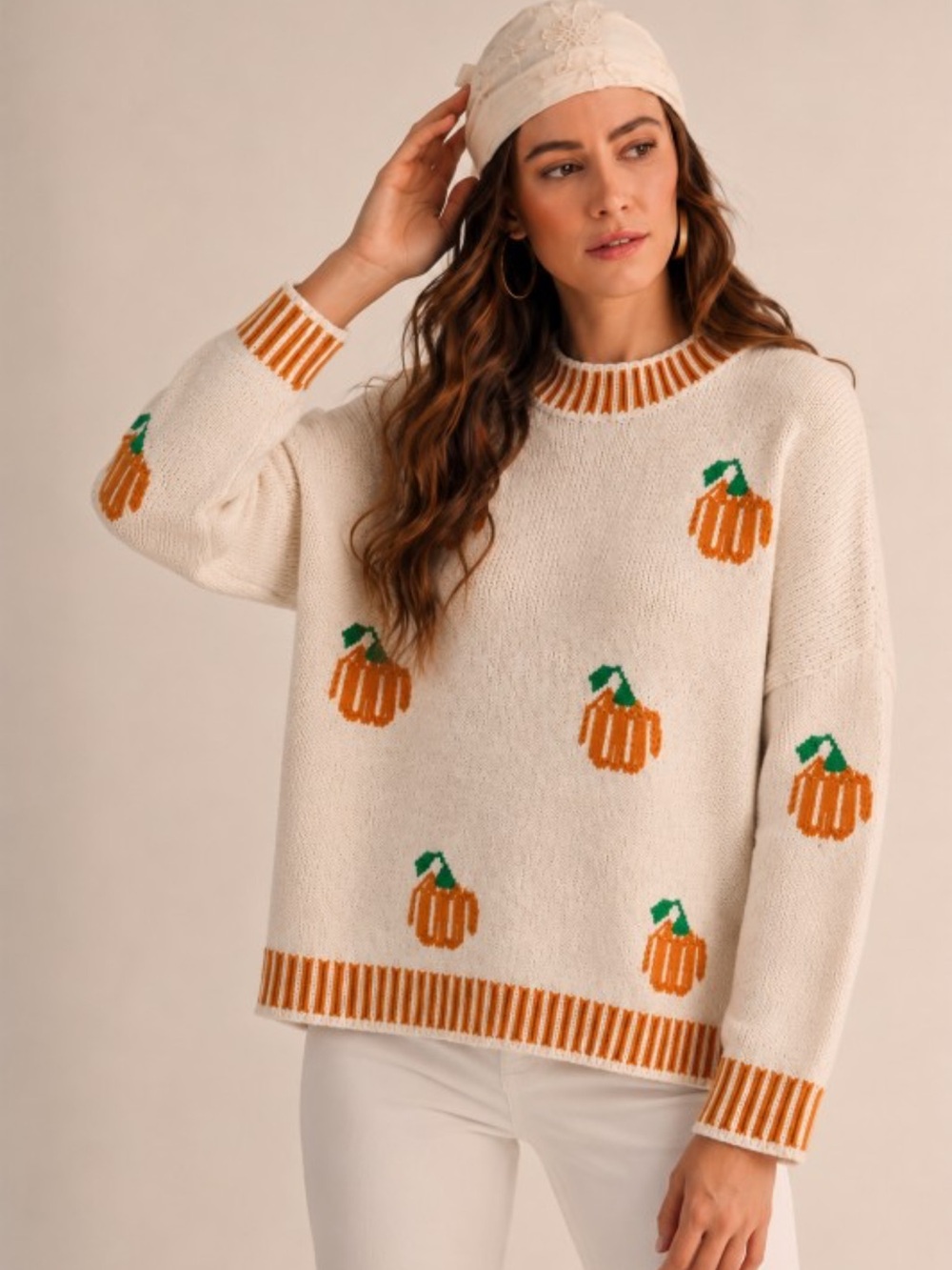 LovLov PUMPKIN PATTERN COZY RIBBED NECK
SWEATER